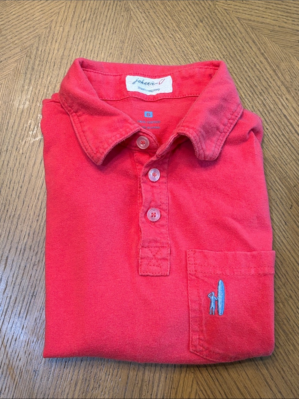 johnnie-O Kids Coral-Red Polo with Surf Pocket Embroidery